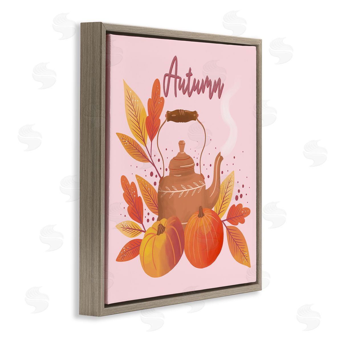 Dominika Godette Warm Autumn Teapot Seasonal Pumpkin Botanicals  Brown Floating Frame Canvas Wall Art Print