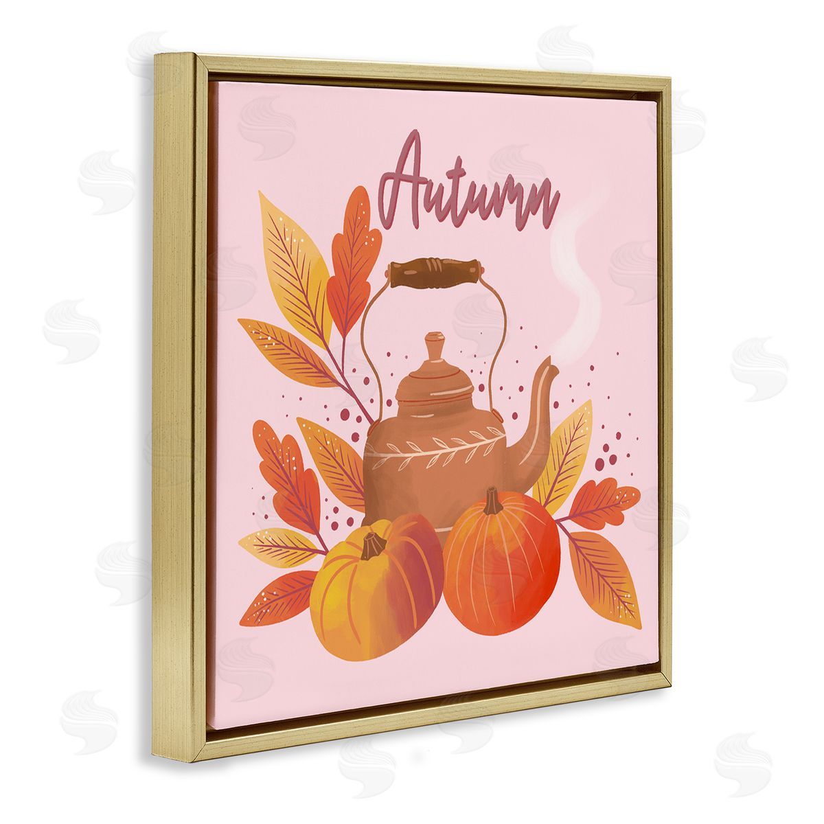 Dominika Godette Warm Autumn Teapot Seasonal Pumpkin Botanicals  Gold Floating Frame Canvas Wall Art Print