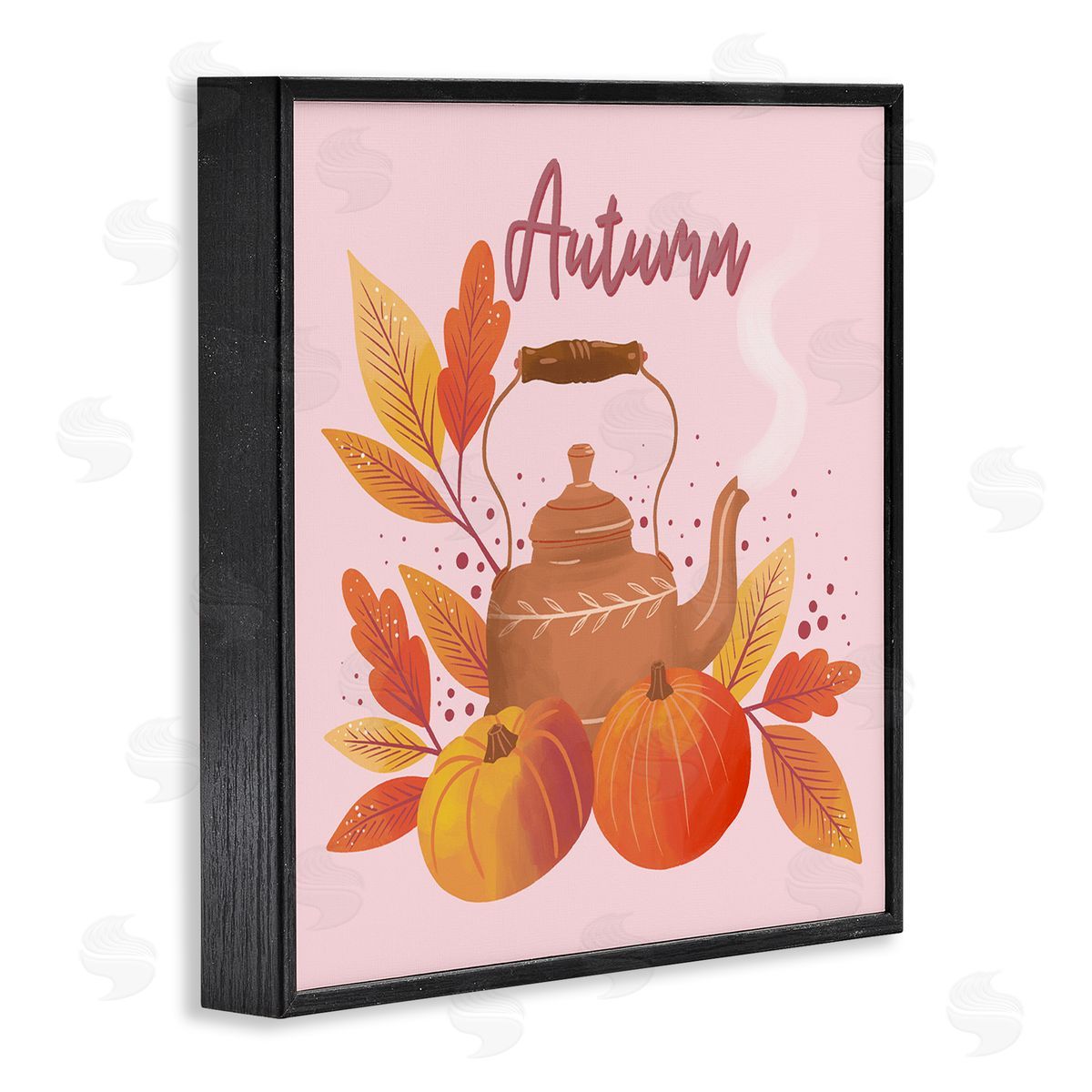 Dominika Godette Warm Autumn Teapot Seasonal Pumpkin Botanicals  Black Framed Glicee Wall Art Print