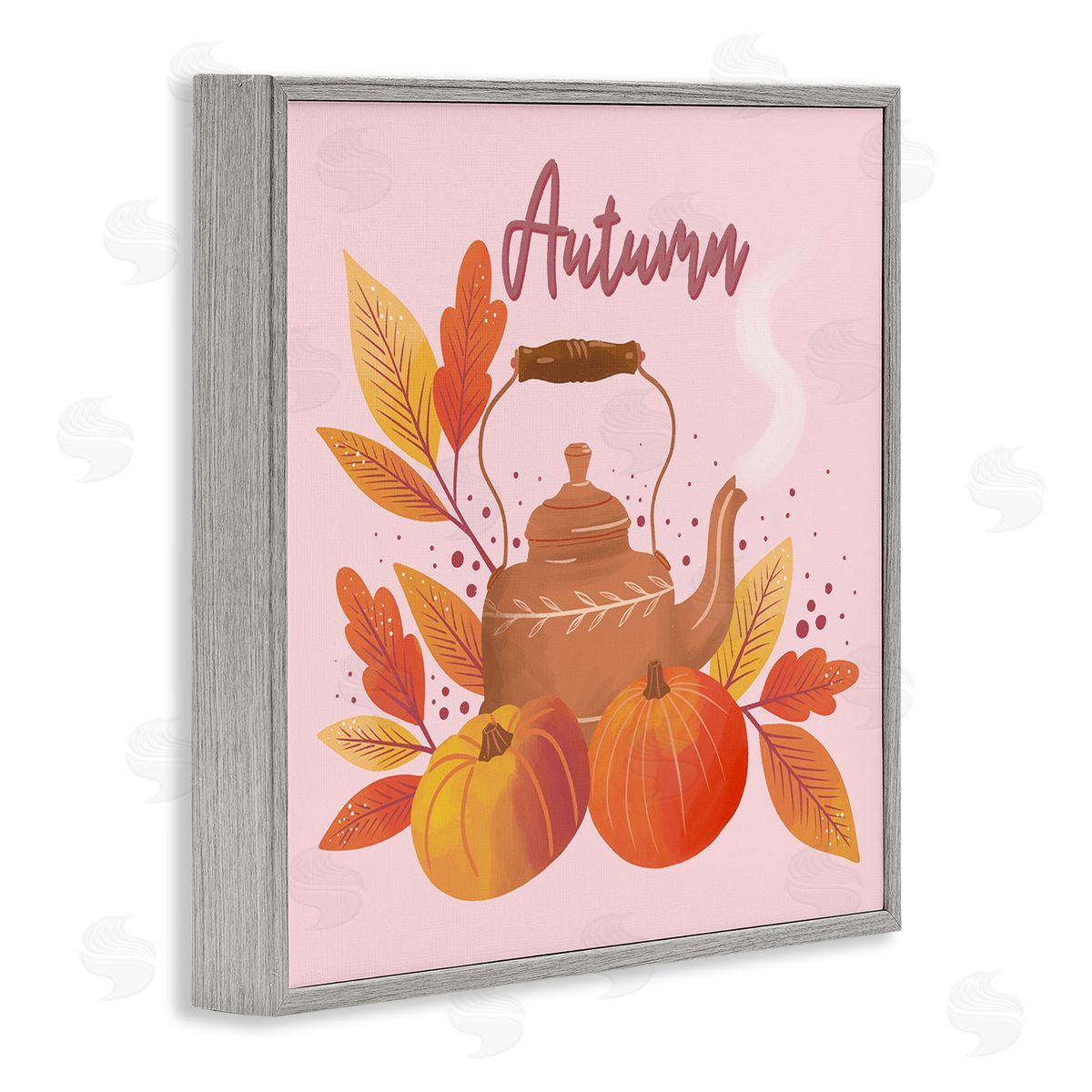Dominika Godette Warm Autumn Teapot Seasonal Pumpkin Botanicals  Gray Framed Glicee Wall Art Print