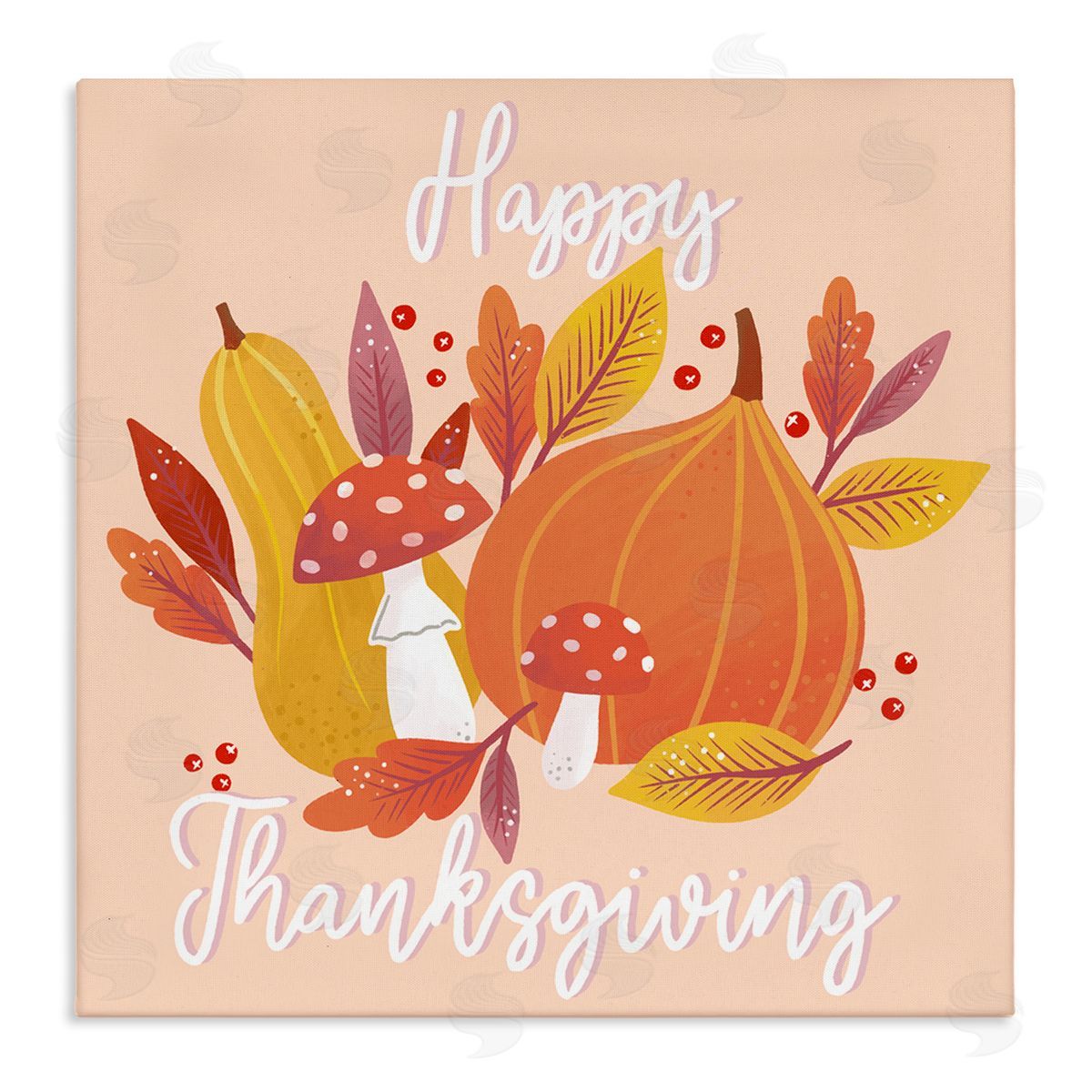 Dominika Godette Happy Thanksgiving Whimsical Autumnal Mushroom Botanicals Stretched Canvas Wall Art Print
