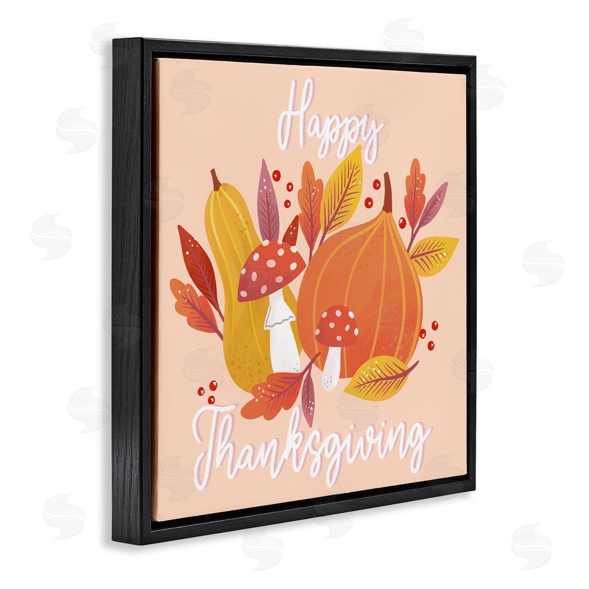 Dominika Godette Happy Thanksgiving Whimsical Autumnal Mushroom Botanicals Black Floating Frame Canvas Wall Art Print