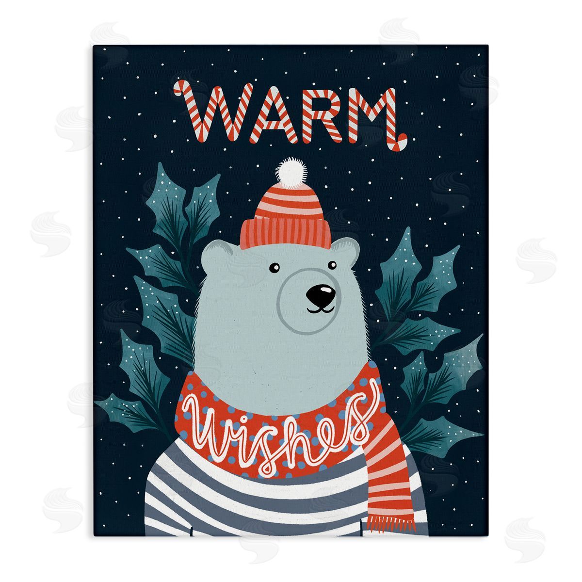 Dominika Godette Warm Wishes Cozy Polar Bear Seasonal Typography Stretched Canvas Wall Art Print