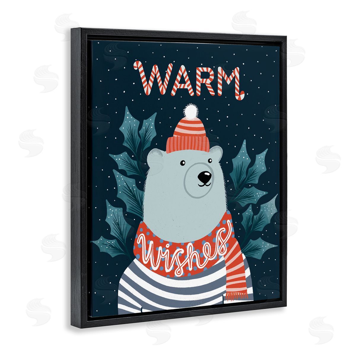 Dominika Godette Warm Wishes Cozy Polar Bear Seasonal Typography Black Floating Frame Canvas Wall Art Print