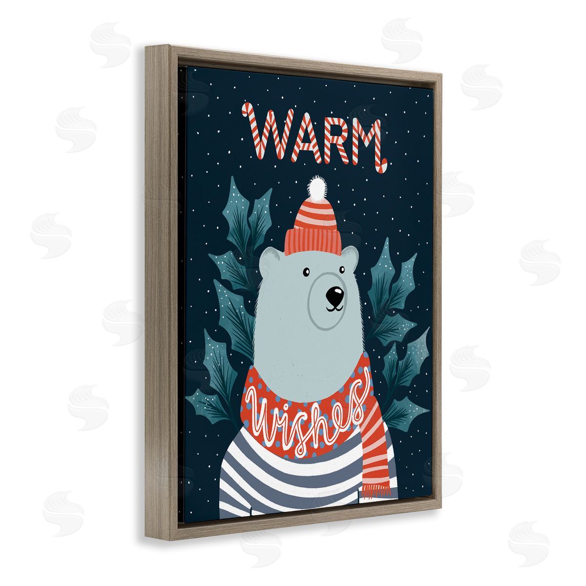 Dominika Godette Warm Wishes Cozy Polar Bear Seasonal Typography Brown Floating Frame Canvas Wall Art Print