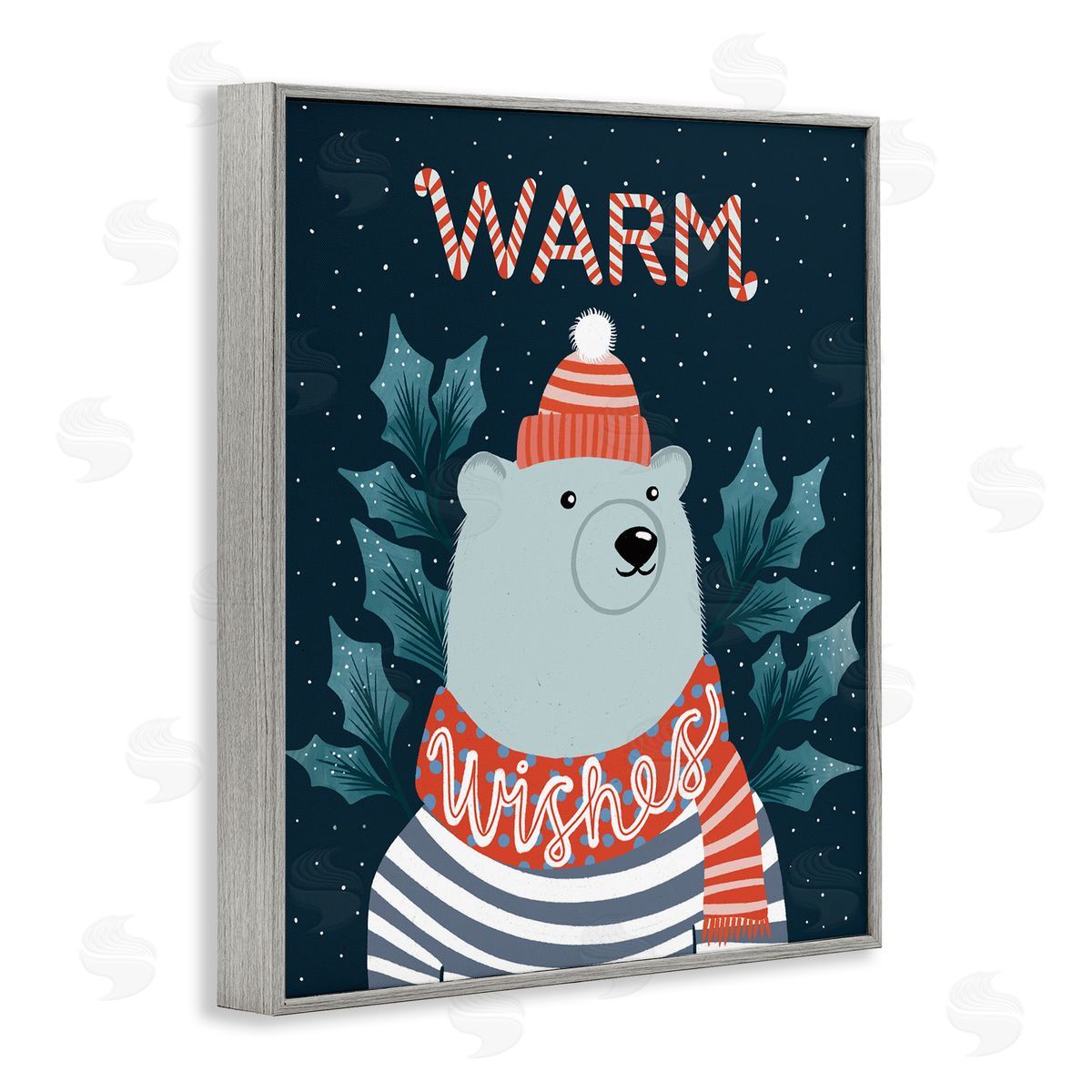 Dominika Godette Warm Wishes Cozy Polar Bear Seasonal Typography Gray Framed Giclee Wall Art Print