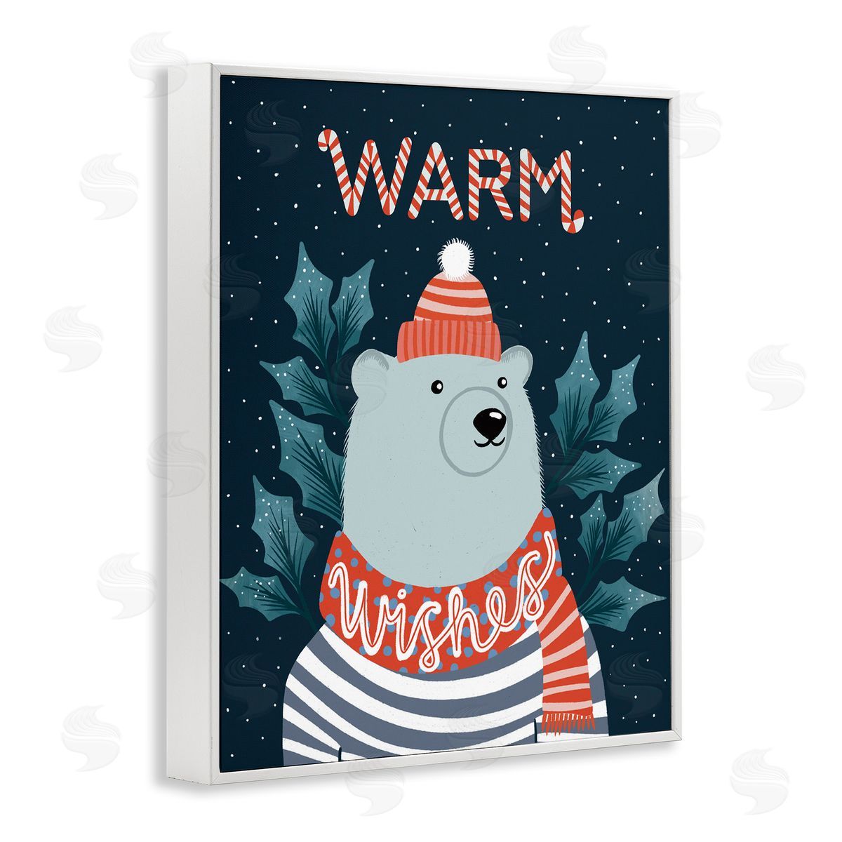 Dominika Godette Warm Wishes Cozy Polar Bear Seasonal Typography White Framed Giclee Wall Art Print