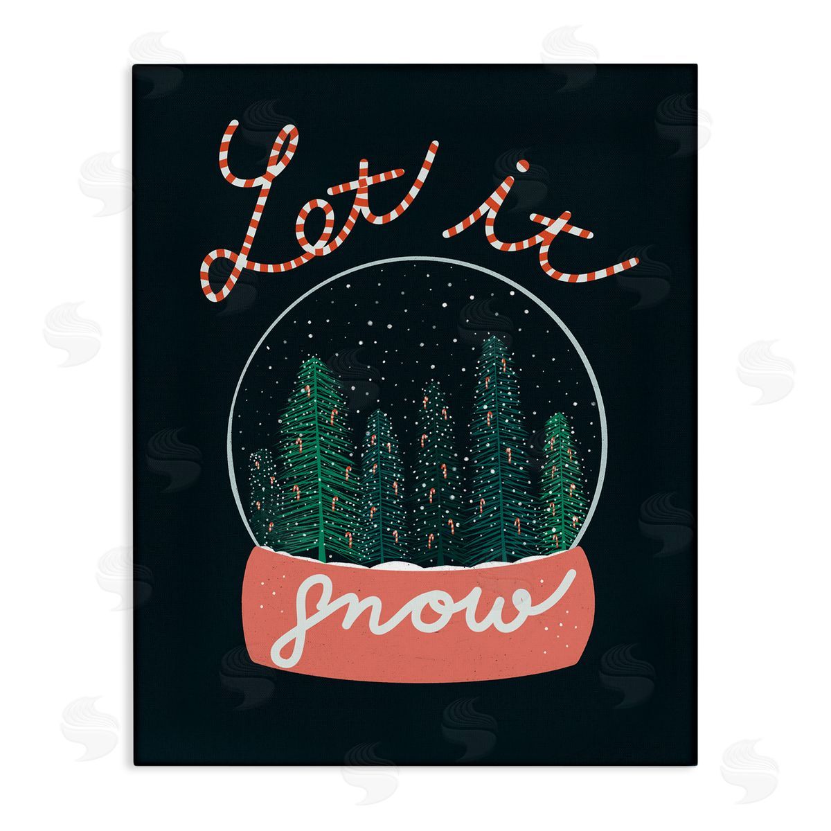 Dominika Godette Let It Snow Seasonal Winter Globe Candy Cane Text Stretched Canvas Wall Art Print