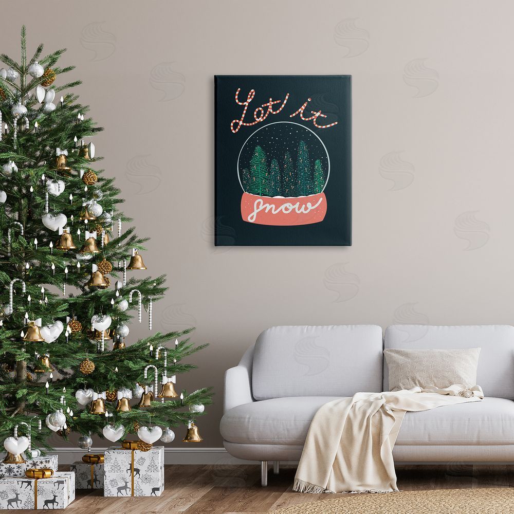 Dominika Godette Let It Snow Seasonal Winter Globe Candy Cane Text Canvas Wall Art Print in Room