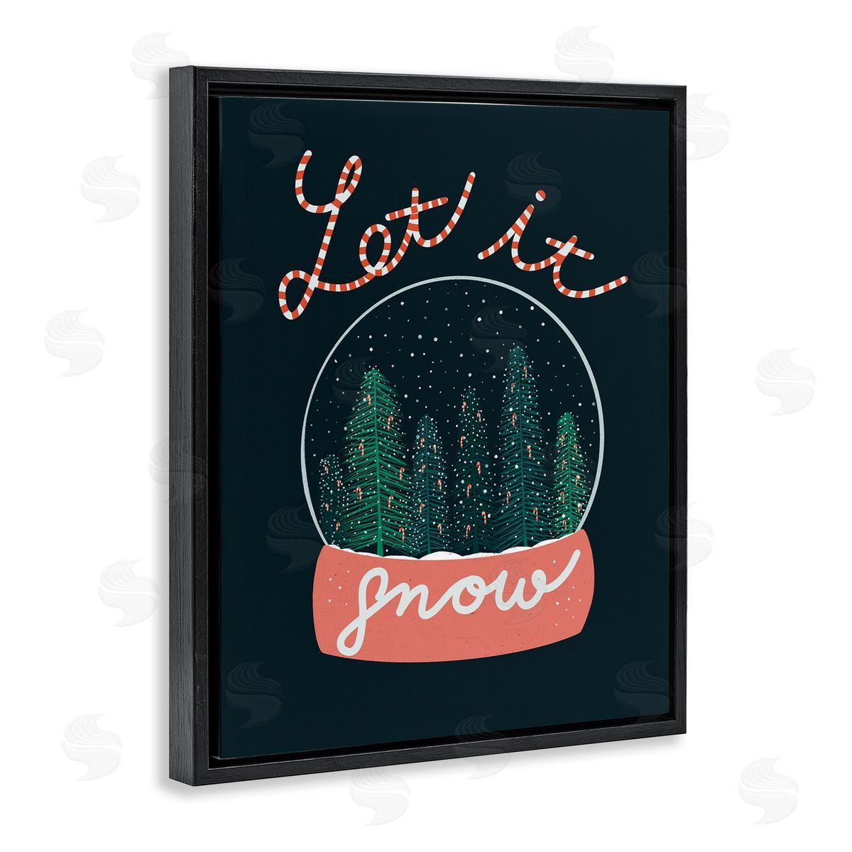Dominika Godette Let It Snow Seasonal Winter Globe Candy Cane Text Black Floating Frame Canvas Wall Art Print
