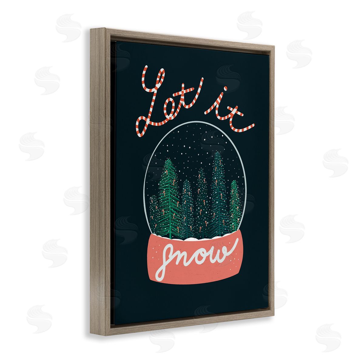 Dominika Godette Let It Snow Seasonal Winter Globe Candy Cane Text Brown Floating Frame Canvas Wall Art Print