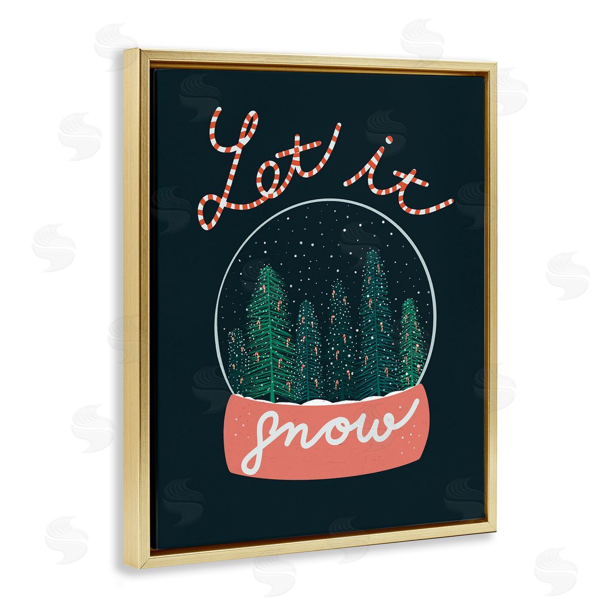 Dominika Godette Let It Snow Seasonal Winter Globe Candy Cane Text Gold Floating Frame Canvas Wall Art Print