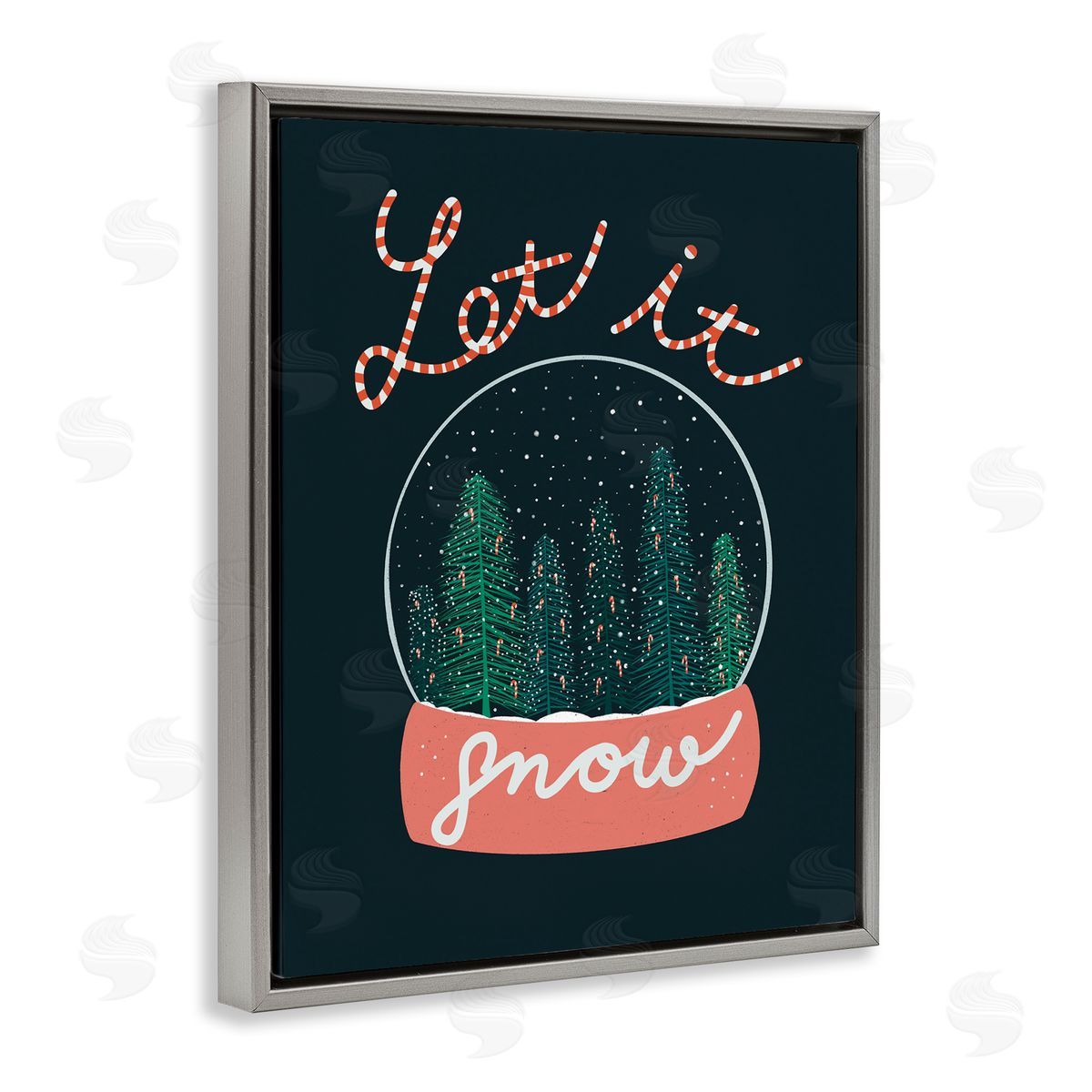 Dominika Godette Let It Snow Seasonal Winter Globe Candy Cane Text Gray Floating Frame Canvas Wall Art Print