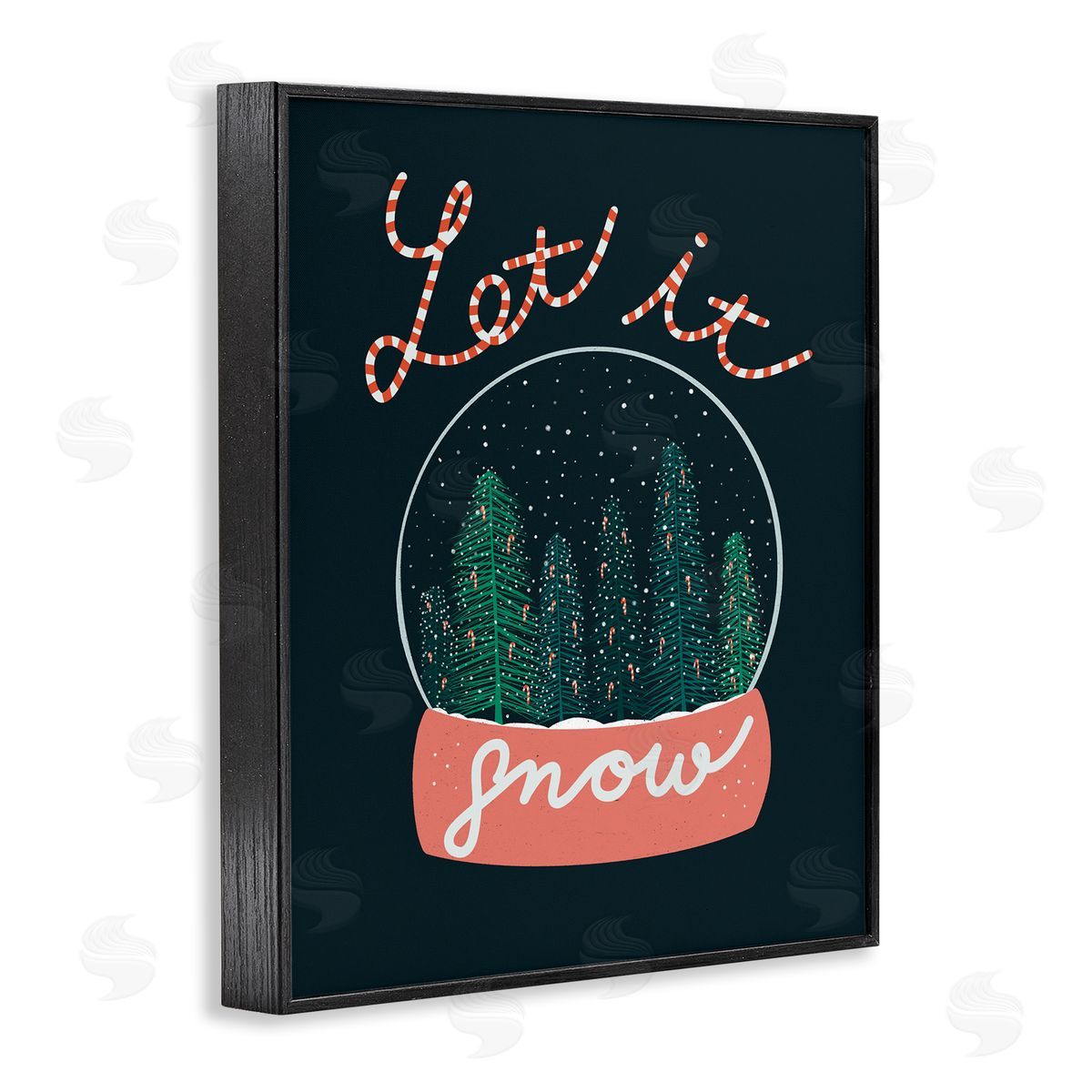 Dominika Godette Let It Snow Seasonal Winter Globe Candy Cane Text Black Framed Giclee Wall Art Print