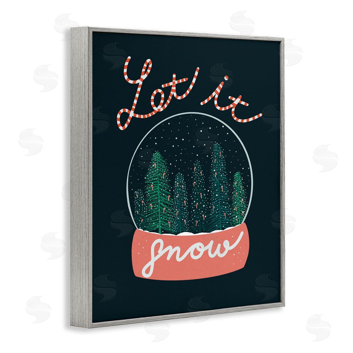Dominika Godette Let It Snow Seasonal Winter Globe Candy Cane Text Gray Framed Giclee Wall Art Print
