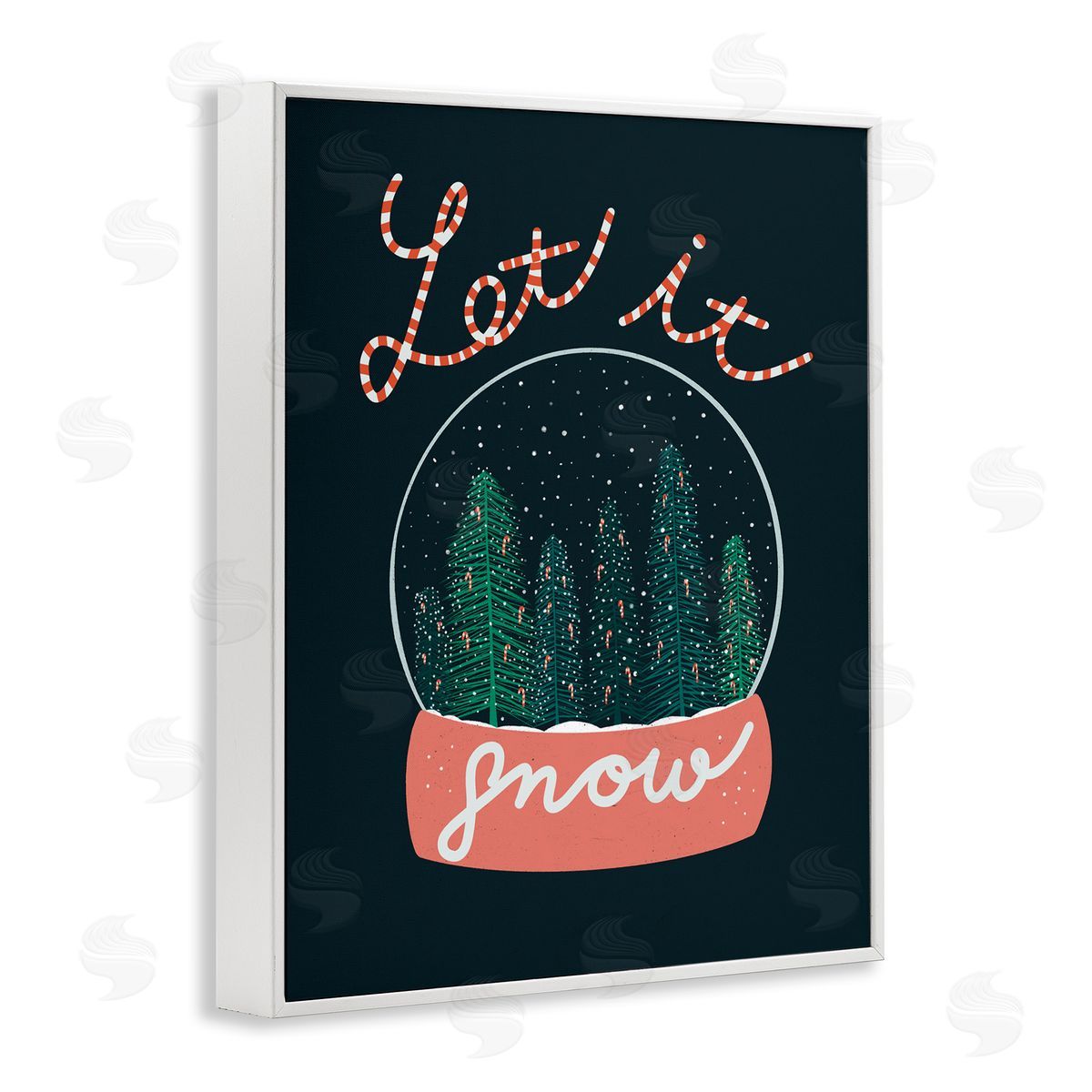 Dominika Godette Let It Snow Seasonal Winter Globe Candy Cane Text White Framed Giclee Wall Art Print