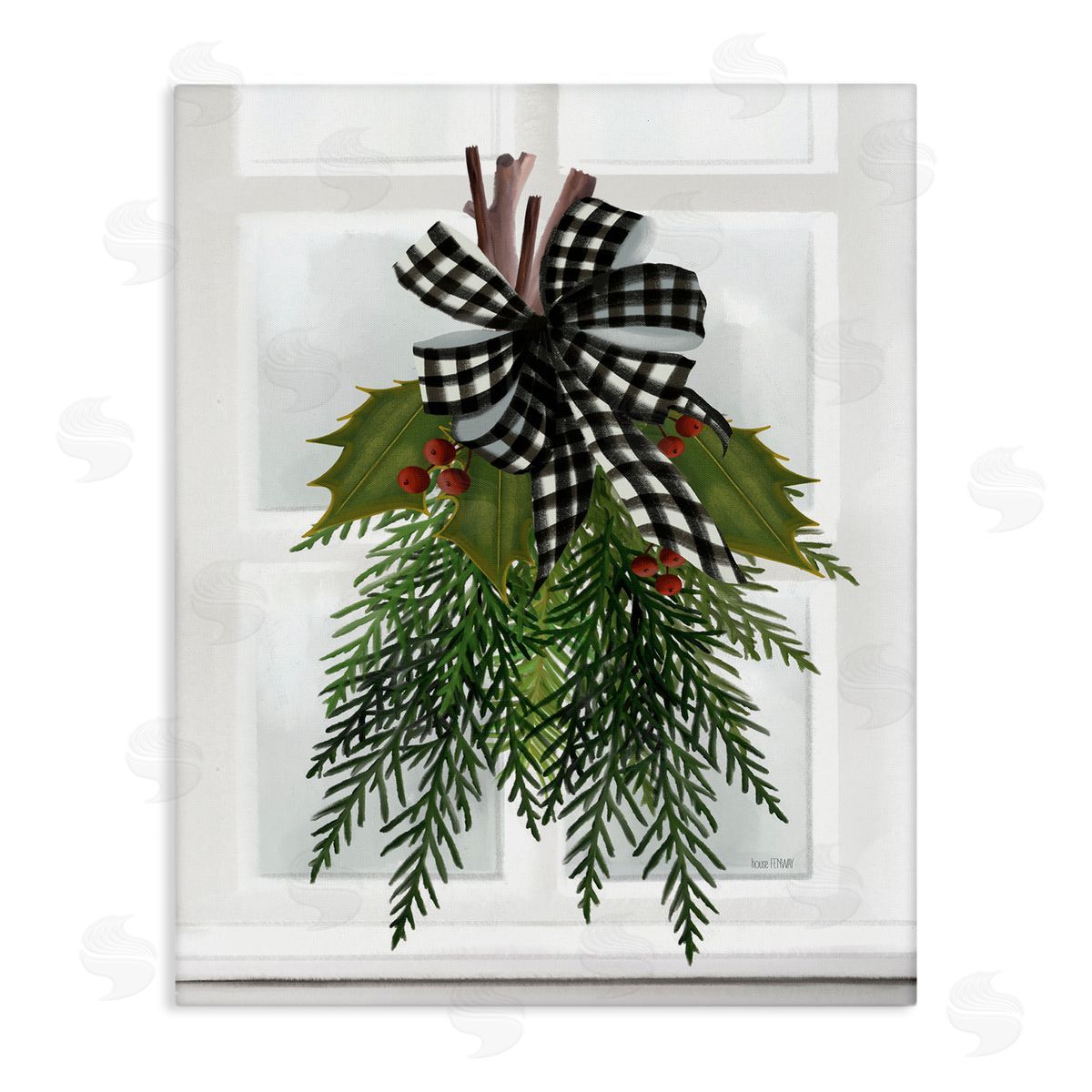 House Fenway Hanging Holly Botanicals Mistletoe Seasonal Winter Flowers Stretched Canvas Wall Art Print