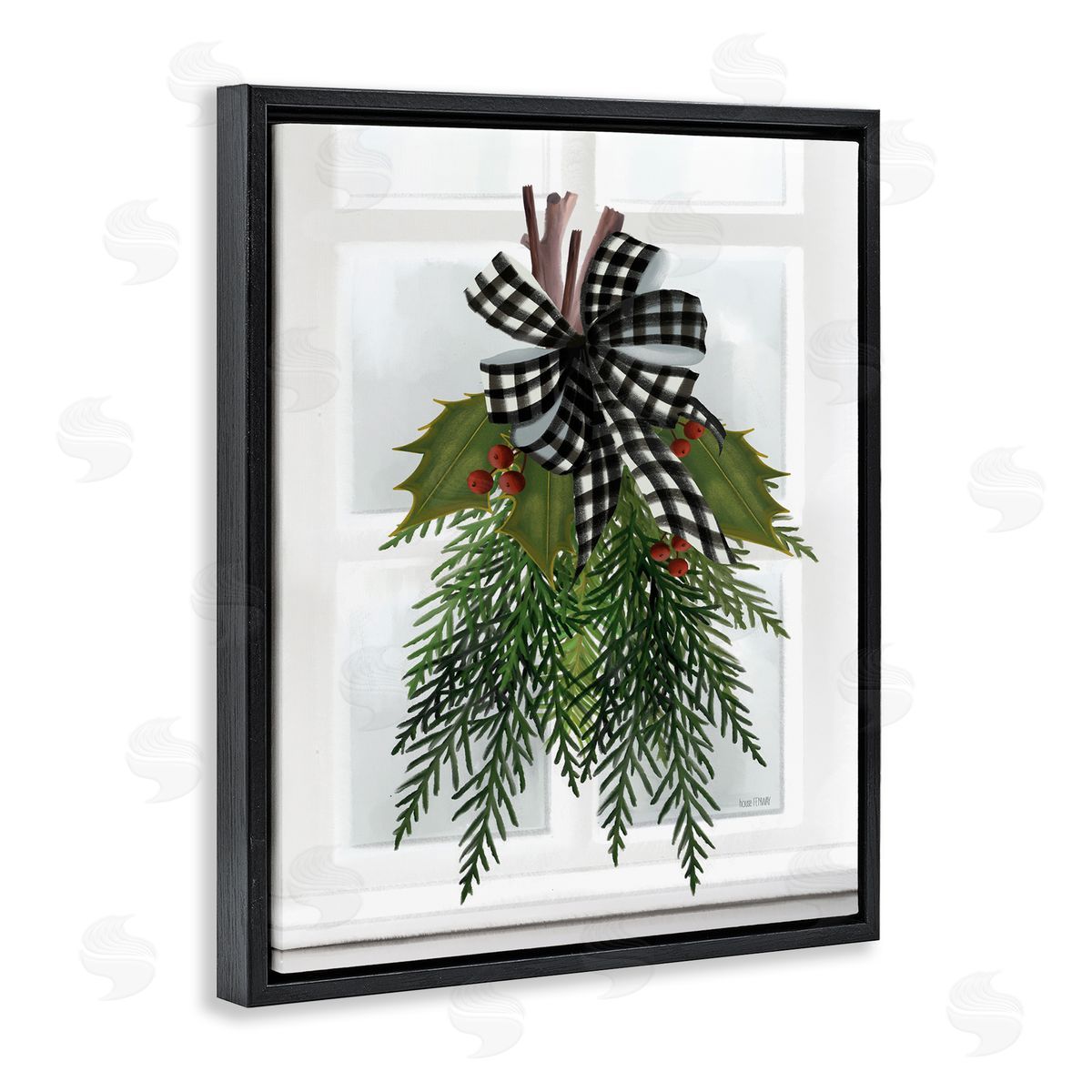 House Fenway Hanging Holly Botanicals Mistletoe Seasonal Winter Flowers Black Floating Frame Canvas Wall Art Print
