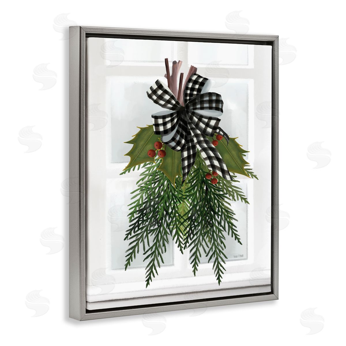House Fenway Hanging Holly Botanicals Mistletoe Seasonal Winter Flowers Gray Floating Frame Canvas Wall Art Print