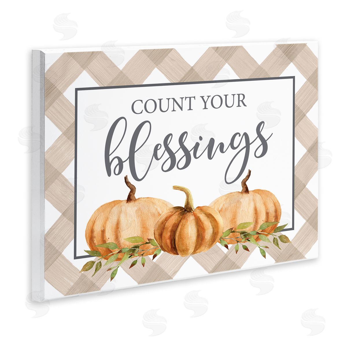 Lettered and Lined Count Your Blessings Thankful Pumpkin Tartan Wall Plaque Art Print