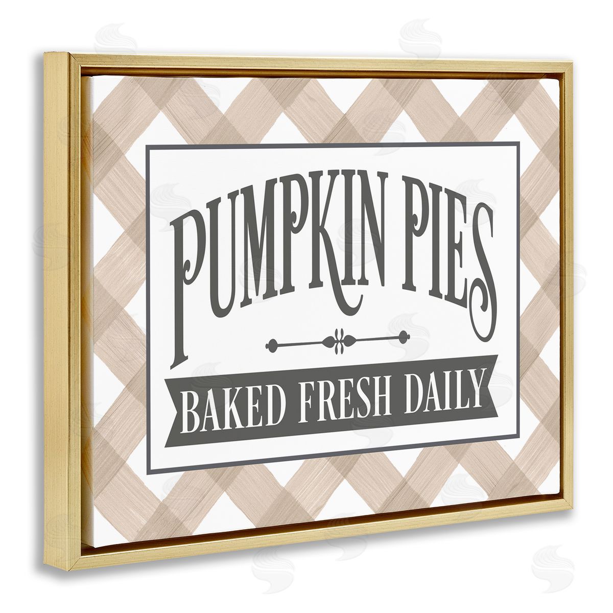 Lettered and Lined Pumpkin Pies Baked Fresh Seasonal Tartan Sign Gold Floating Frame Canvas Wall Art Print