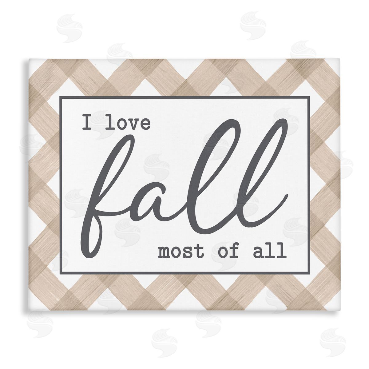 Lettered and Lined Love Fall Most Of All Autumn Calligraphy Plaid Sign Stretched Canvas Wall Art Print