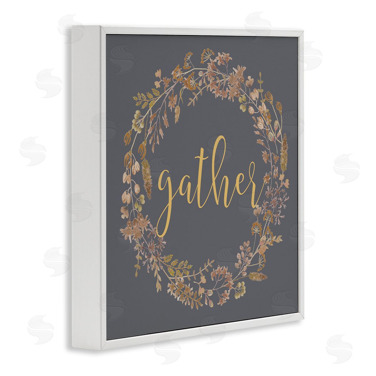 Lettered and Lined Gather Calligraphy Rustic Autumn Botanical Blooms Wreath  White Framed Glicee Wall Art Print