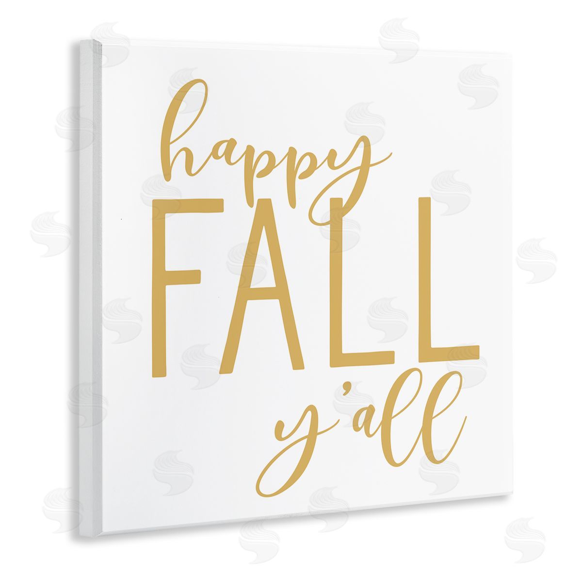 Lettered and Lined Happy Fall Y'all Casual Yellow Seasonal Typography  Wooden Wall Plaque Art Print