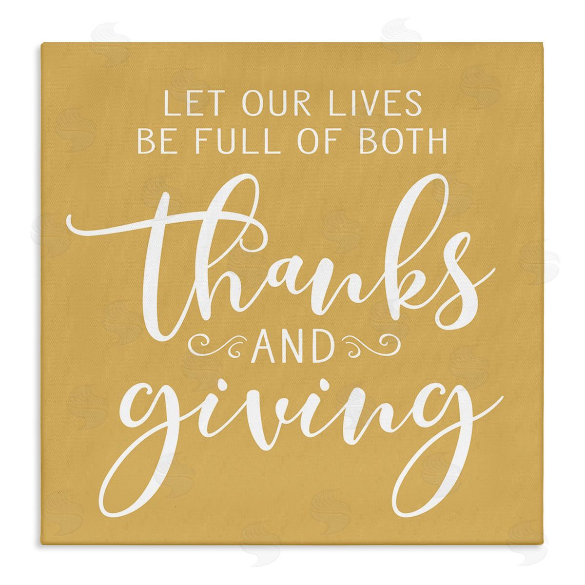Lettered and Lined Uplifting Thanksgiving Calligraphy Phrase Warm Yellow Design Stretched Canvas Wall Art Print