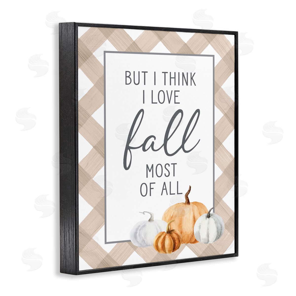 Lettered and Lined Love Fall Most Of All Autumn Pumpkins Plaid  Black Framed Giclee Wall Art Print