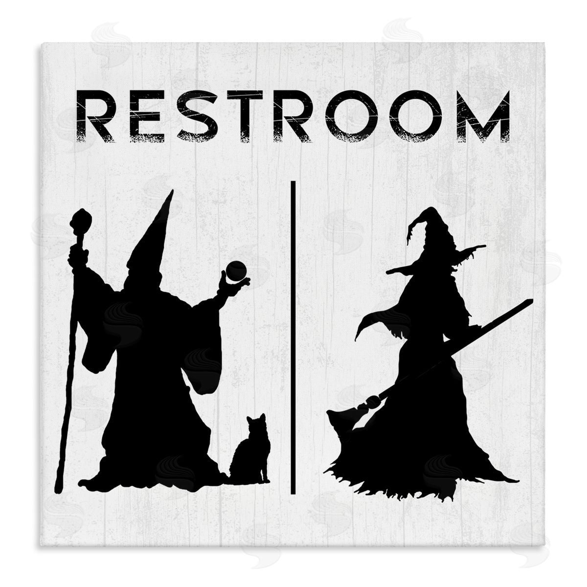 Stupell Studio Rustic Witch & Wizard Halloween Restroom Sign  Stretched Canvas Wall Art Print