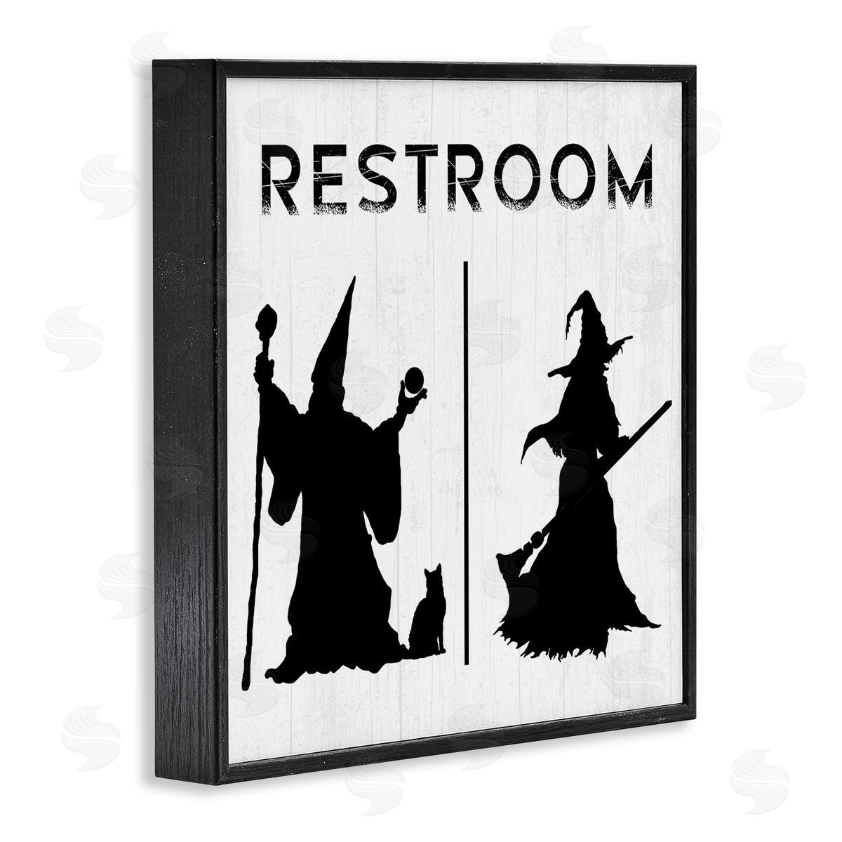 Stupell Studio Rustic Witch & Wizard Halloween Restroom Sign  Black Framed Glicee Wall Art Print