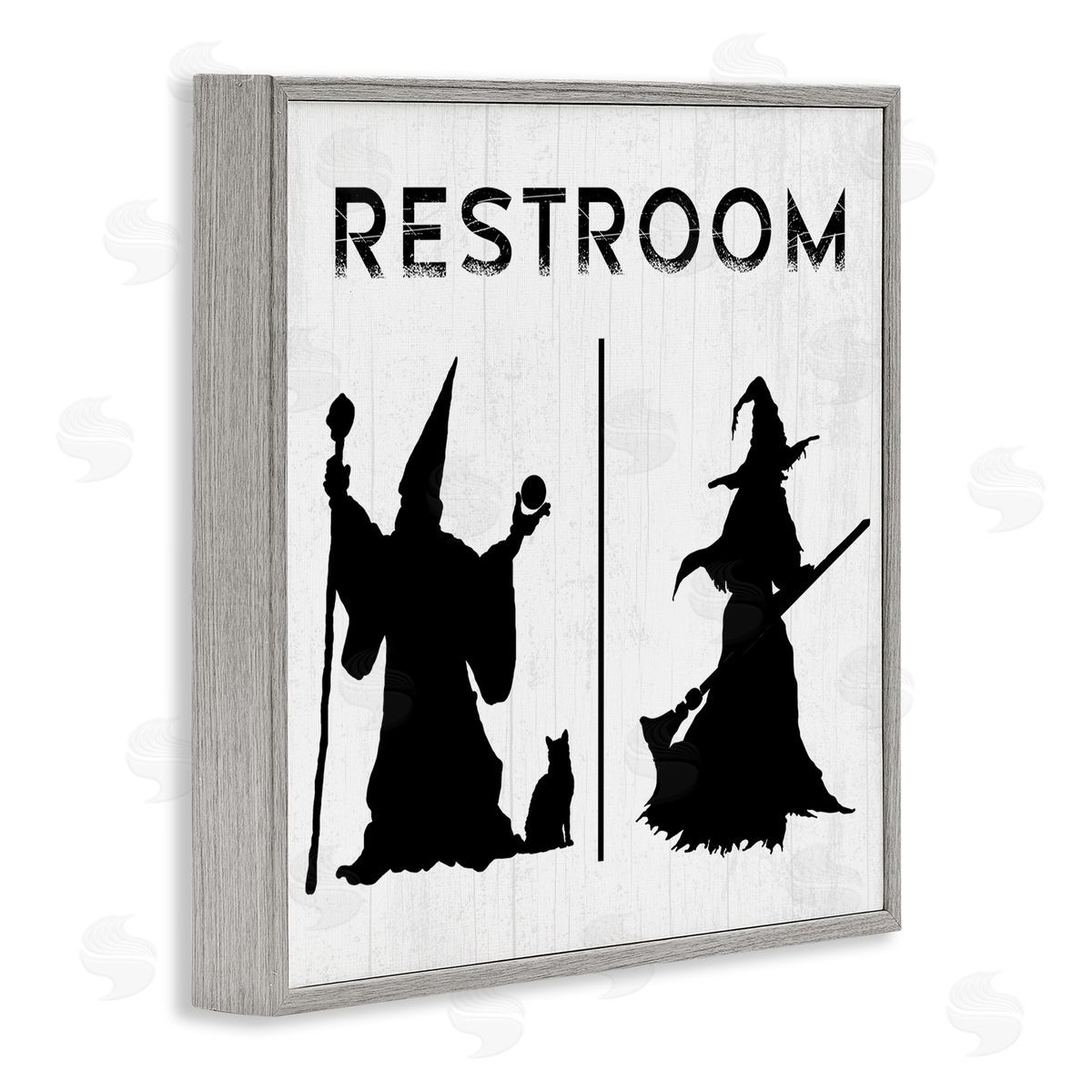 Stupell Studio Rustic Witch & Wizard Halloween Restroom Sign  Gray Framed Glicee Wall Art Print