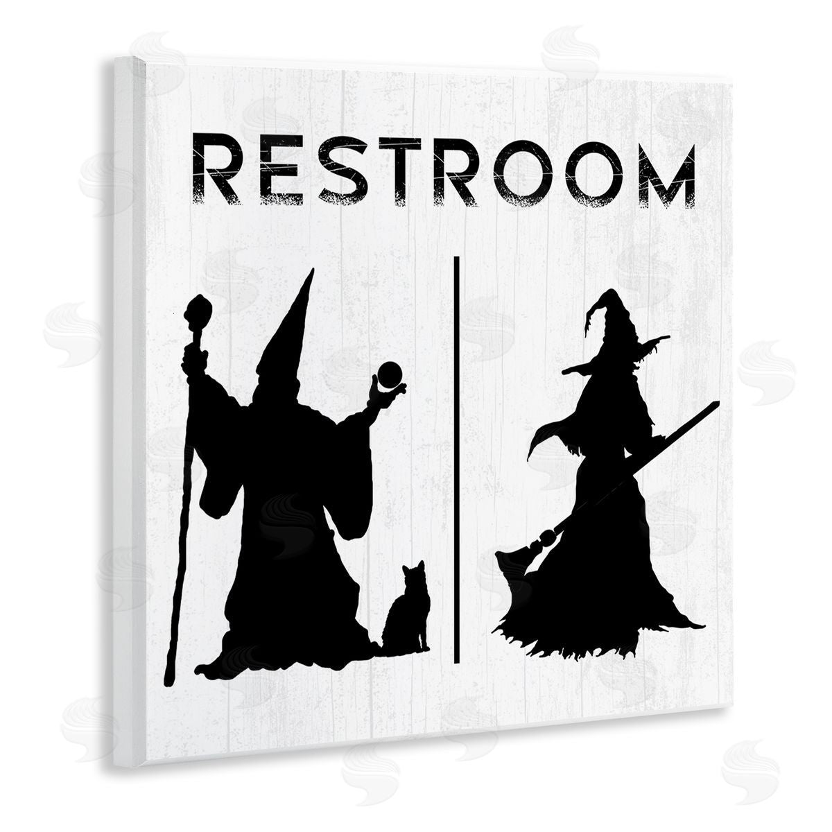 Stupell Studio Rustic Witch & Wizard Halloween Restroom Sign  Wooden Wall Plaque Art Print