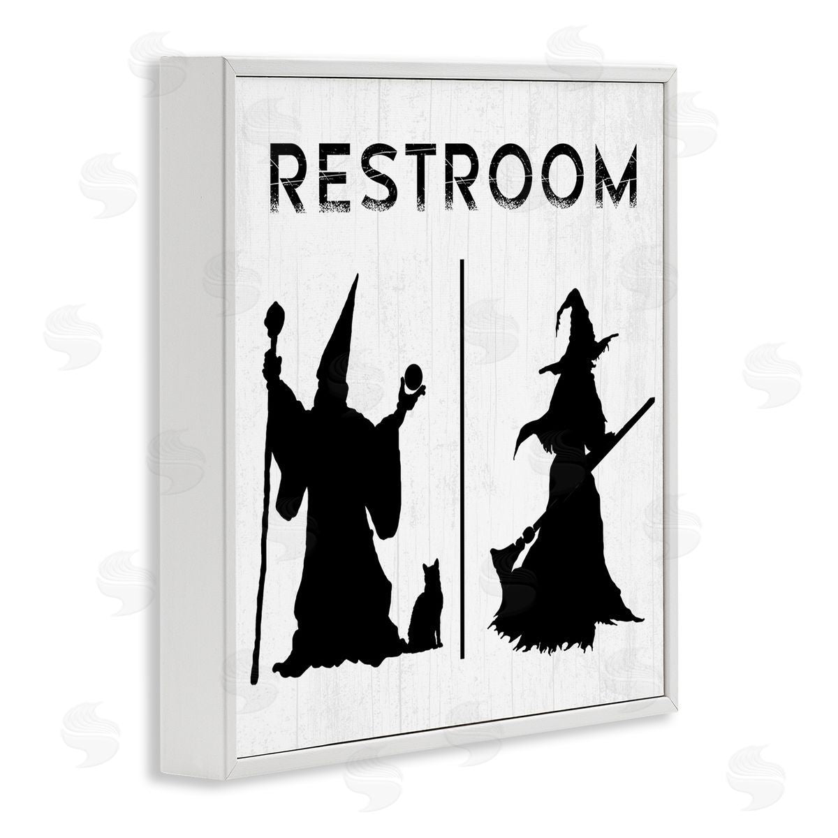 Stupell Studio Rustic Witch & Wizard Halloween Restroom Sign  White Framed Glicee Wall Art Print