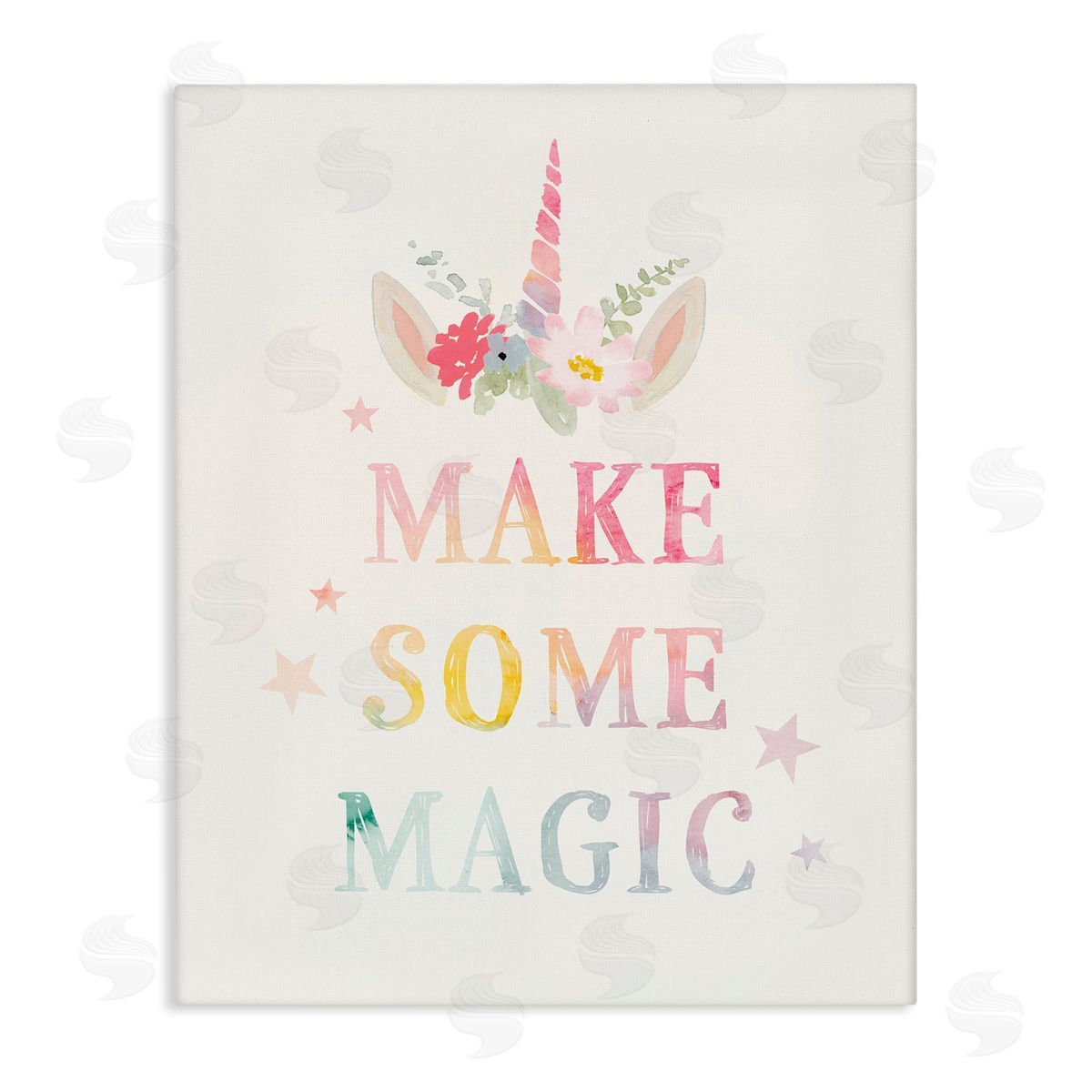 Victoria Barnes Make Some Magic Unicorn Horn Flower Blossoms Stretched Canvas Wall Art Print