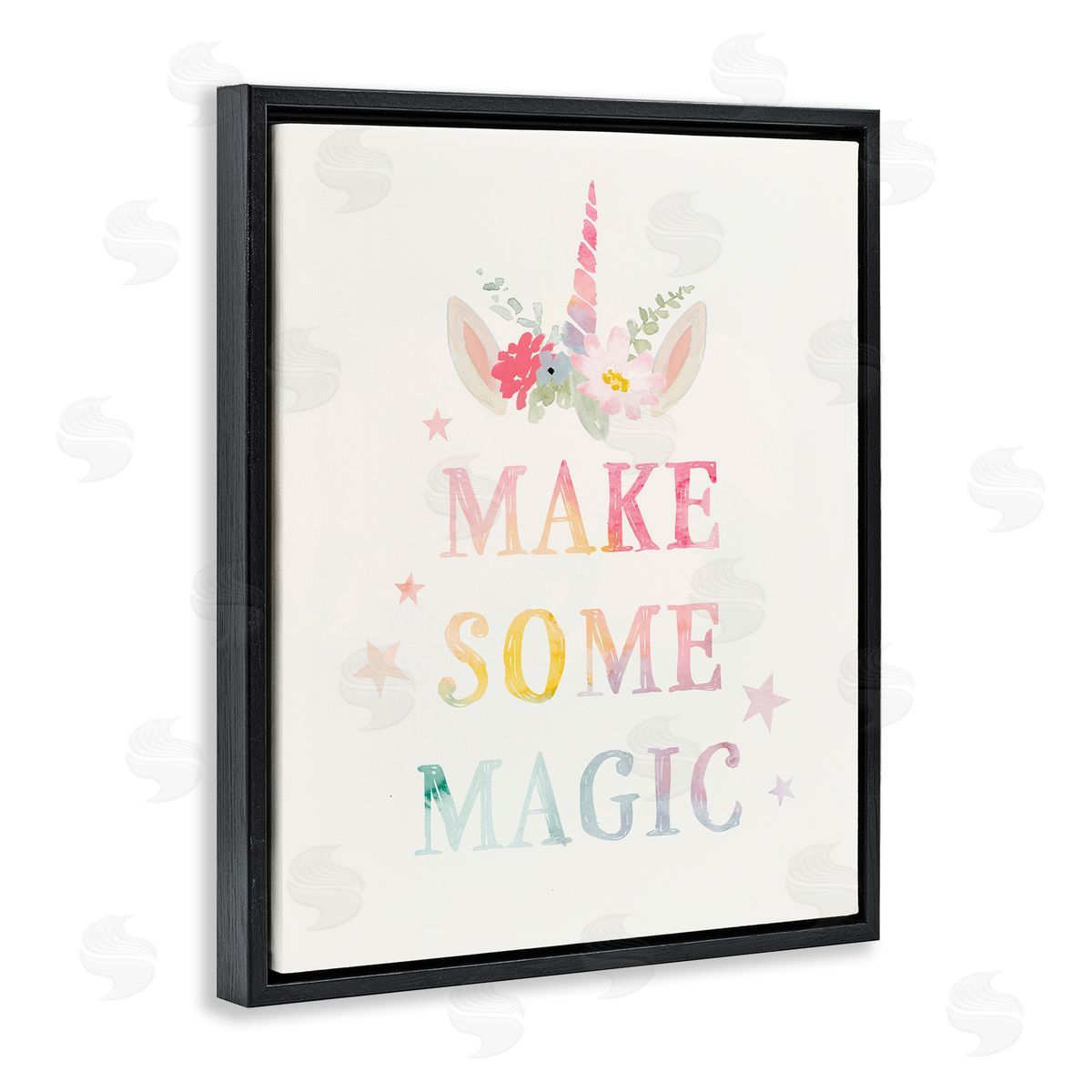 Victoria Barnes Make Some Magic Unicorn Horn Flower Blossoms Black Floating Frame Canvas Wall Art Print