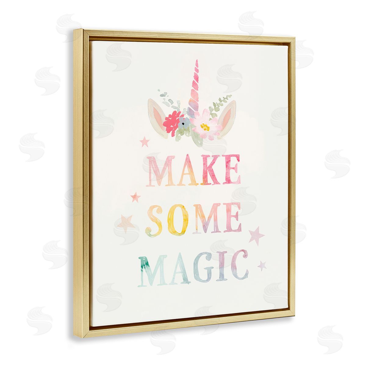 Victoria Barnes Make Some Magic Unicorn Horn Flower Blossoms Gold Floating Frame Canvas Wall Art Print
