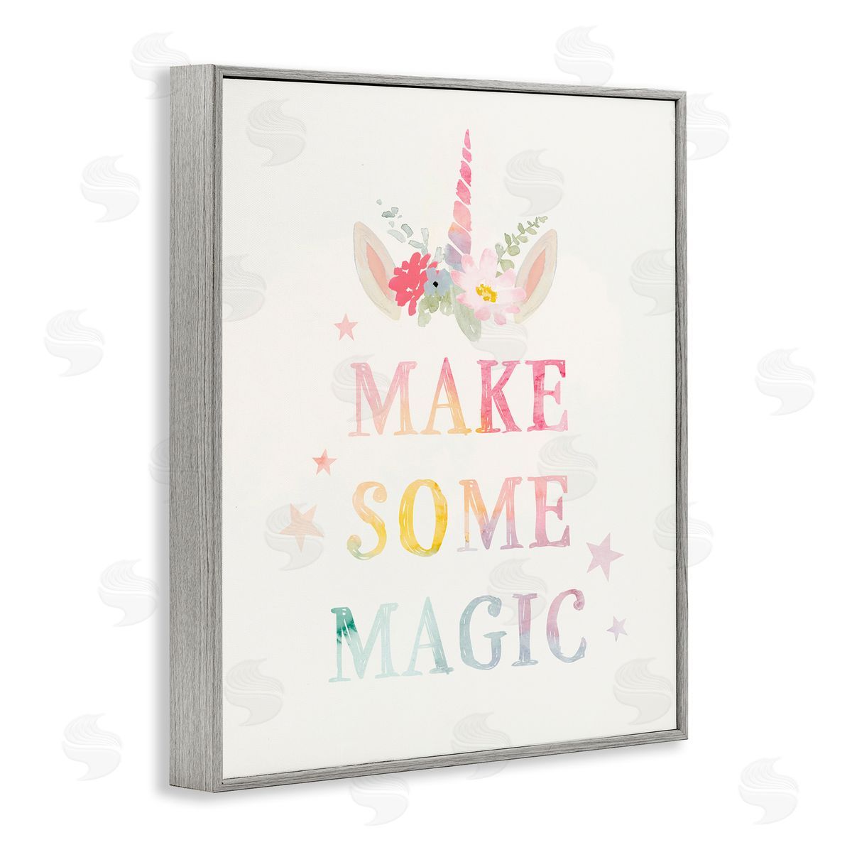 Victoria Barnes Make Some Magic Unicorn Horn Flower Blossoms Gray Framed Giclee Wall Art Print
