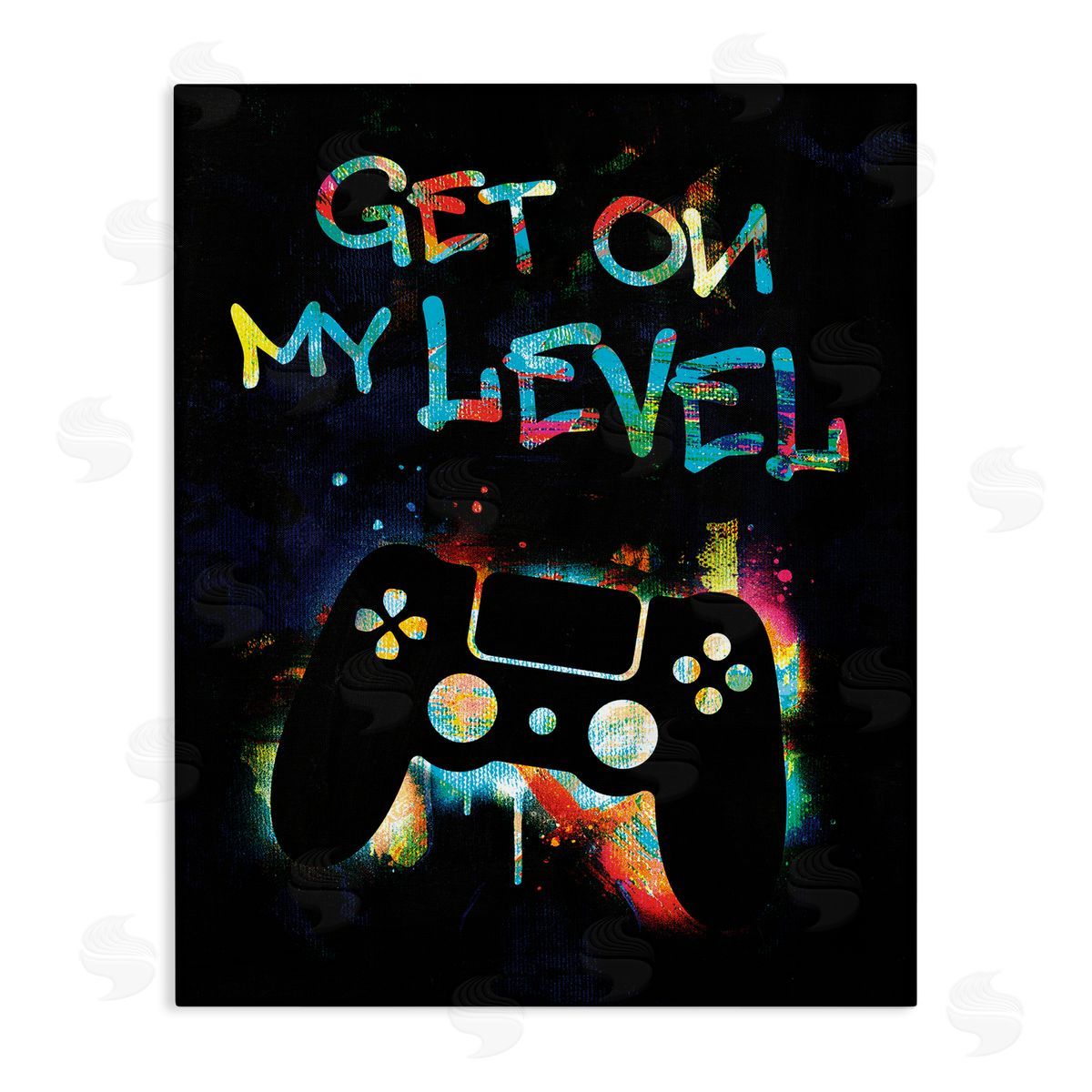 Victoria Barnes Get On My Level Gaming Controller Neon Paint Splatter Stretched Canvas Wall Art Print
