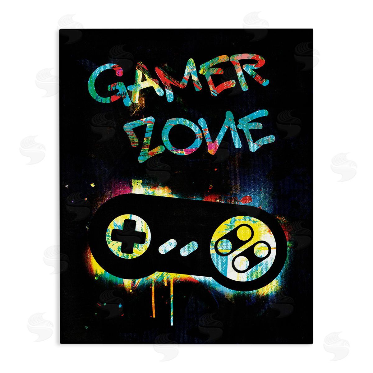 Victoria Barnes Gamer Zone Vintage Controller Neon Paint Splatter Stretched Canvas Wall Art Print