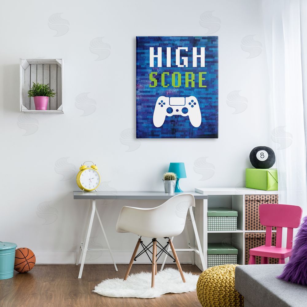 Victoria Barnes High Score Pixel Gaming Controller Typography  Canvas Wall Art Print in Room