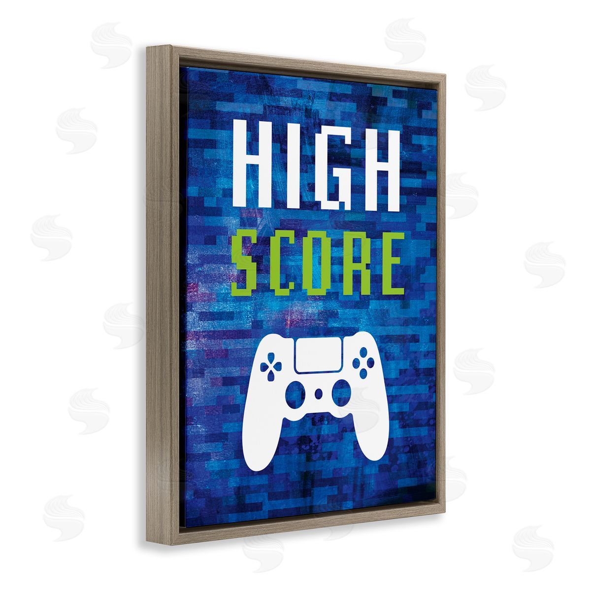 Victoria Barnes High Score Pixel Gaming Controller Typography  Brown Floating Frame Canvas Wall Art Print