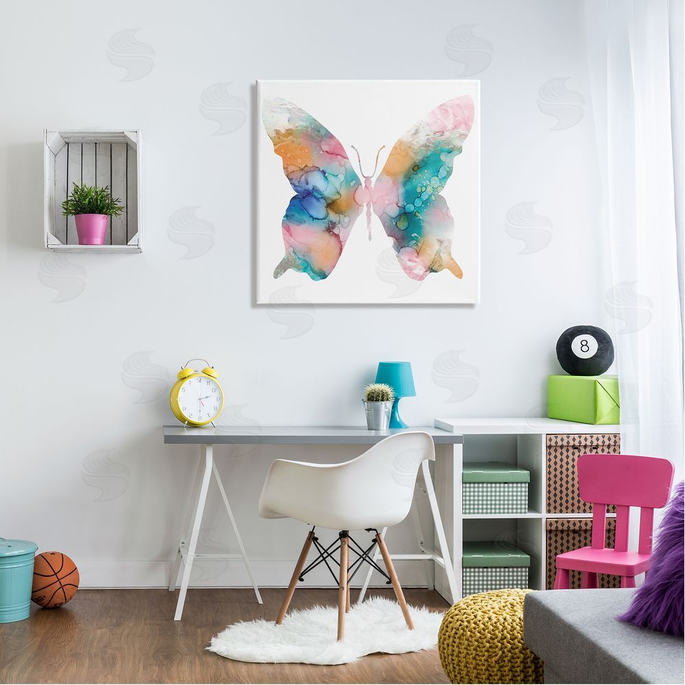 Susan Jill Pastel Watercolor Pattern Butterfly Silhouette Painting Canvas Wall Art in Room