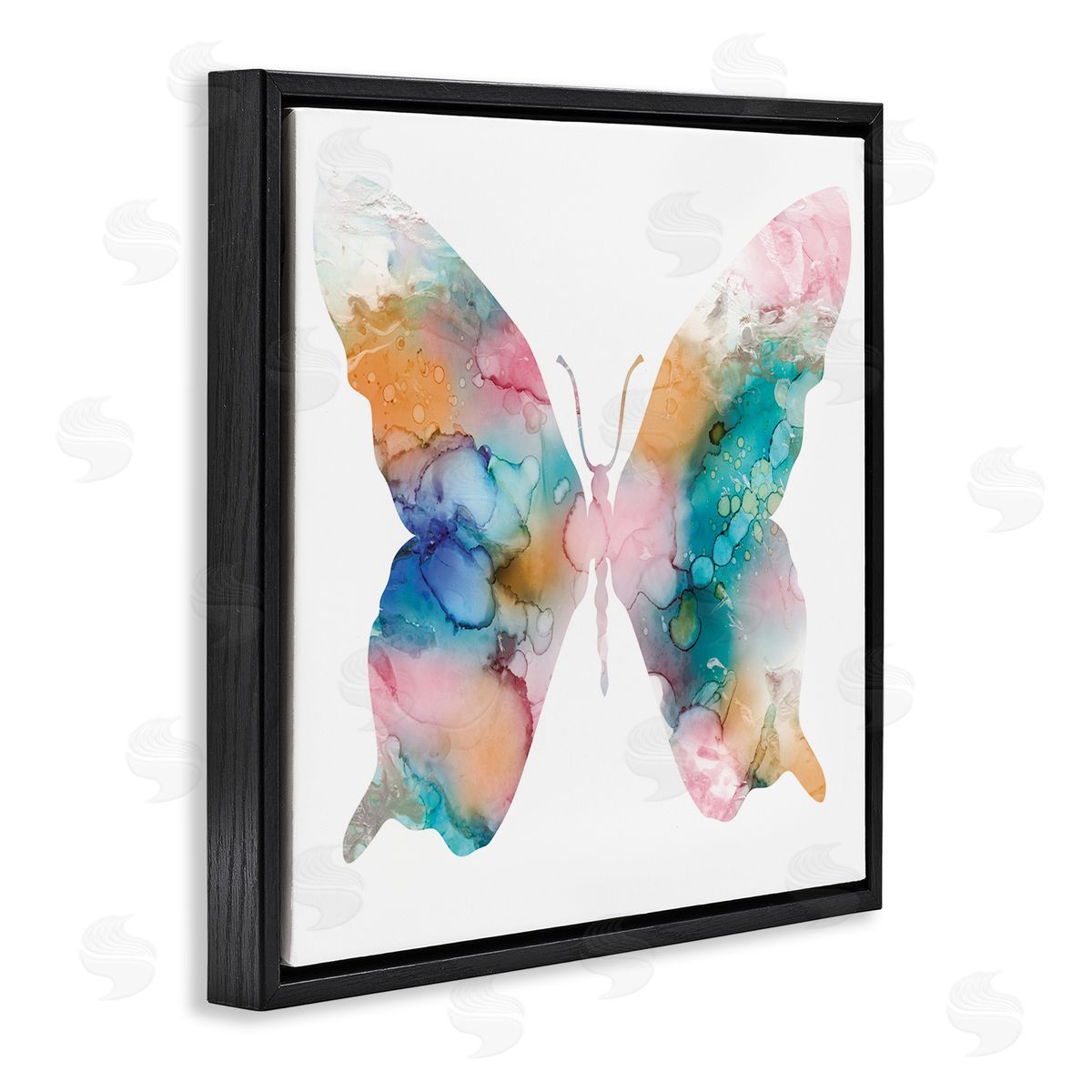 Susan Jill Pastel Watercolor Pattern Butterfly Silhouette Painting Black Floating Frame Canvas Wall Art Print