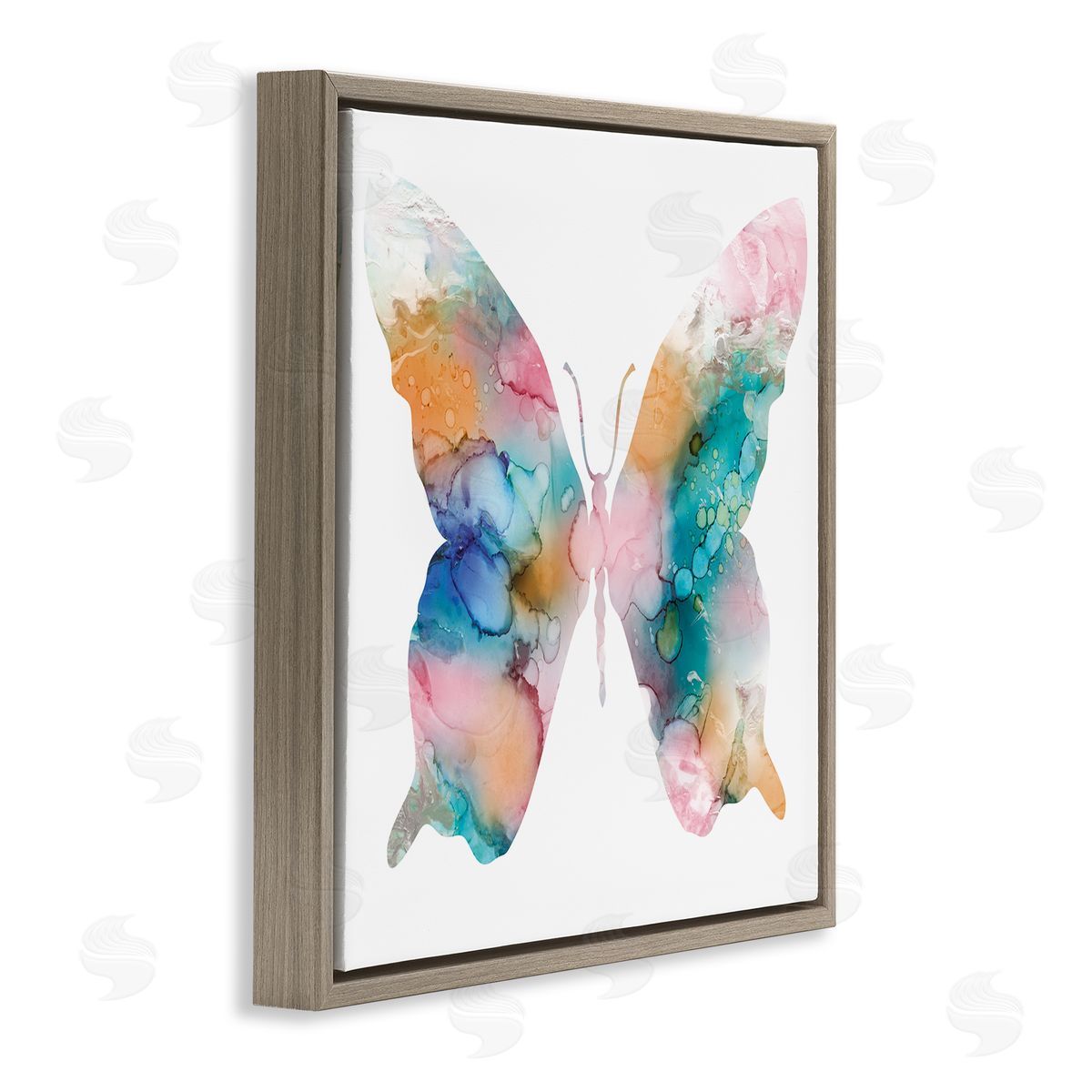 Susan Jill Pastel Watercolor Pattern Butterfly Silhouette Painting Brown Floating Frame Canvas Wall Art Print