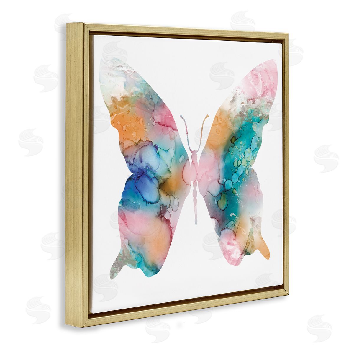 Susan Jill Pastel Watercolor Pattern Butterfly Silhouette Painting Gold Floating Frame Canvas Wall Art Print