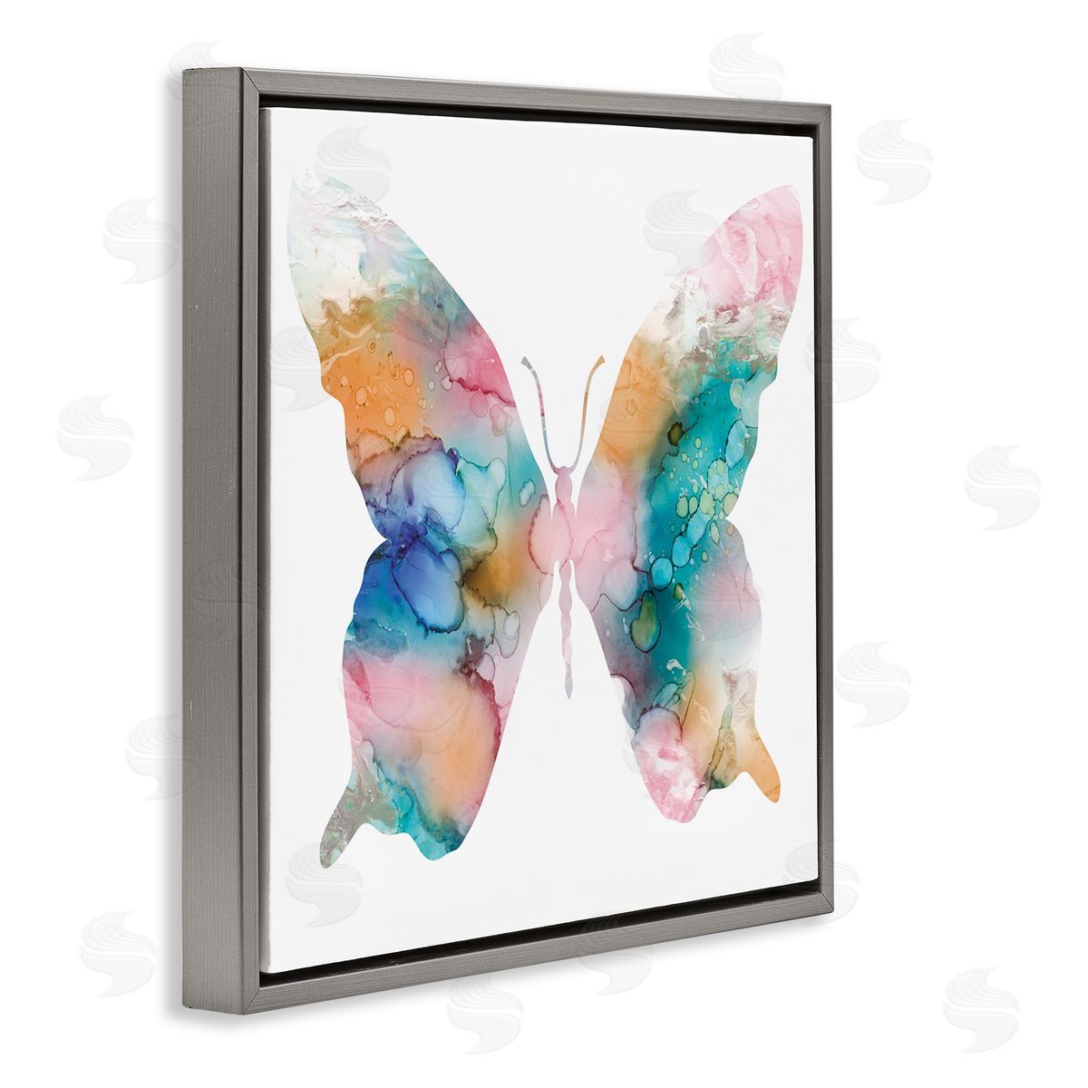 Susan Jill Pastel Watercolor Pattern Butterfly Silhouette Painting Gray Floating Frame Canvas Wall Art Print