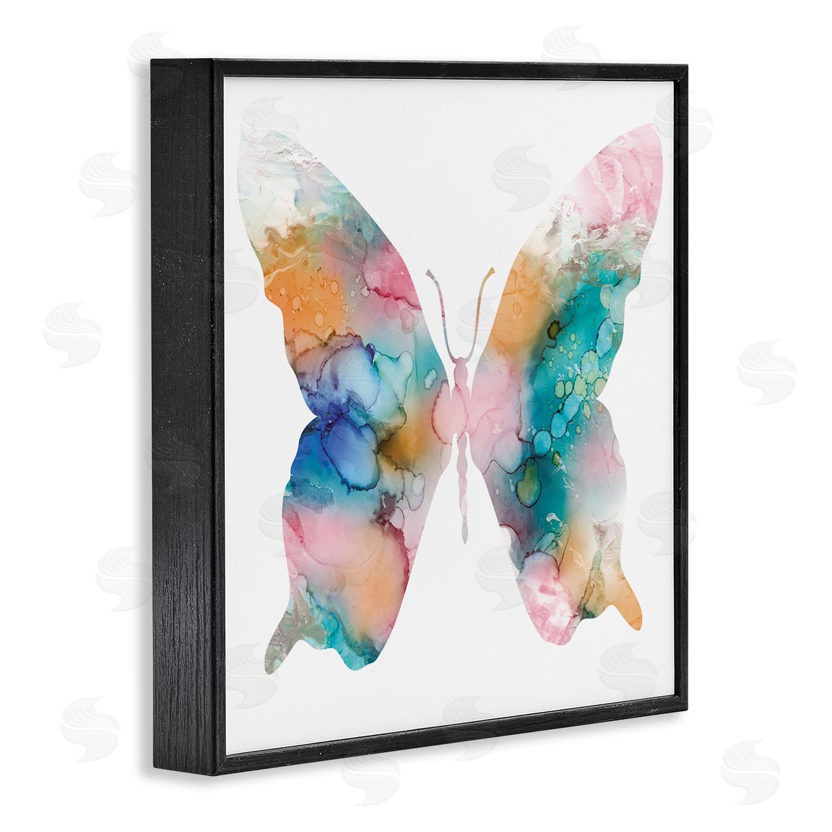 Susan Jill Pastel Watercolor Pattern Butterfly Silhouette Painting Black Framed Glicee Wall Art Print