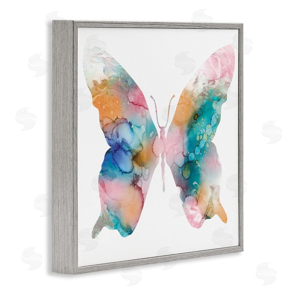 Susan Jill Pastel Watercolor Pattern Butterfly Silhouette Painting Gray Framed Glicee Wall Art Print